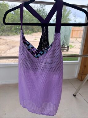 ZeroXposur Purple 2-in-1 Layered Mesh Tankini Swim Top